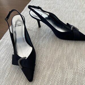 Stuart Weitzman NEW Black Satin Slingback Pumps High Heels